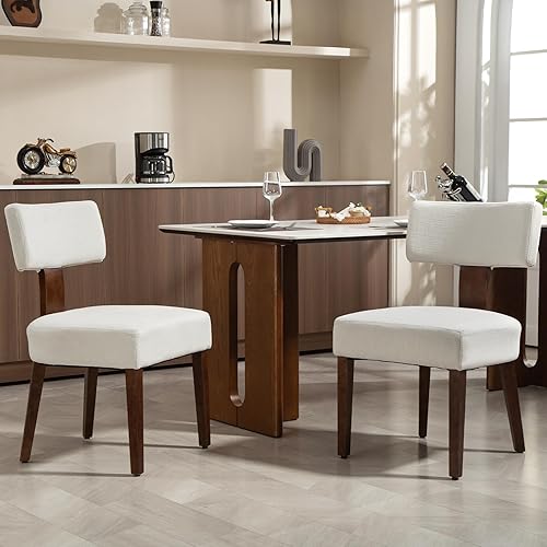 Miniatura 35 de Juego de 4 sillas de comedor tapizadas de ratán, sillas de comedor estilo de mediados de siglo moderno con tela, con estructura de madera dura Marco