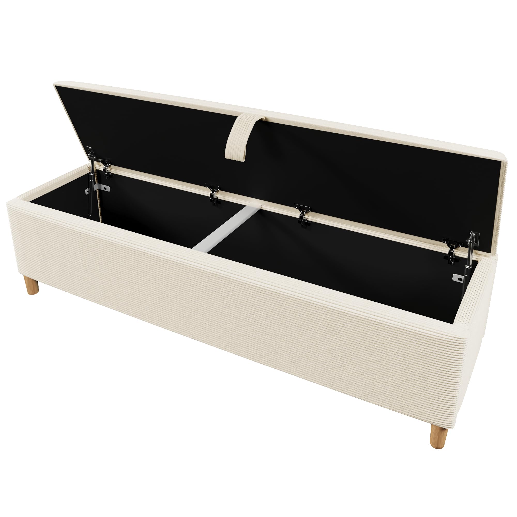 TIZZ Panca da letto 165 x 38 cm con spazio di archiviazione, panca imbottita con vano portaoggetti idraulico, adatta per camera da letto, soggiorno, corridoio, effetto cord beige