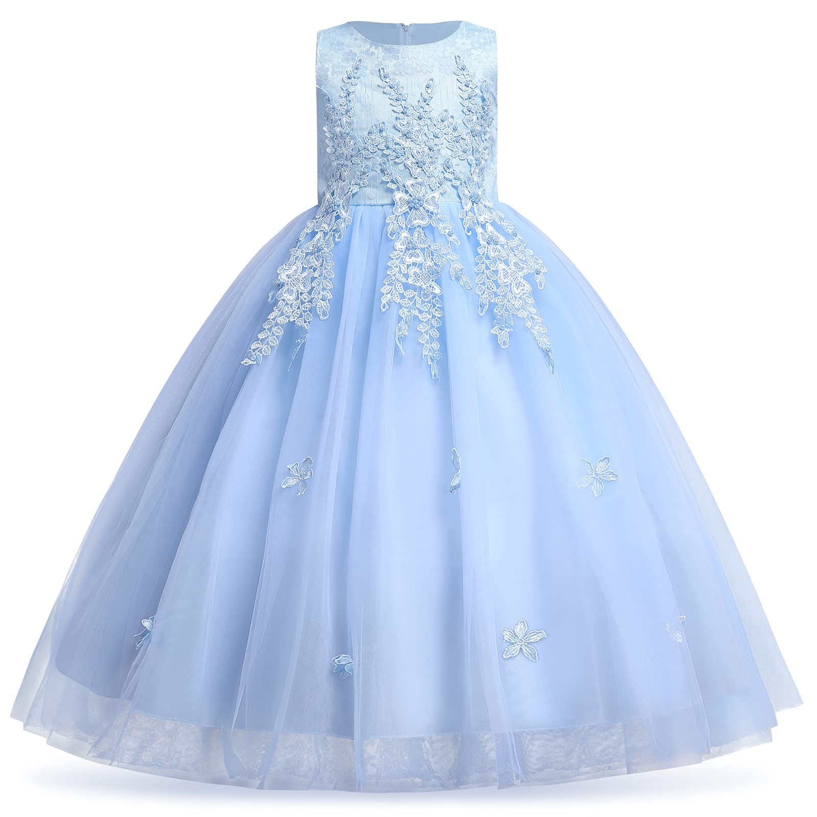 Langes Kleid für Mädchen, Blumenmuster, Spitze, Prinzessin, für Kinder, Tüll, Festzug, formelle Party, Hochzeit, Bodentanz, Abendkleid