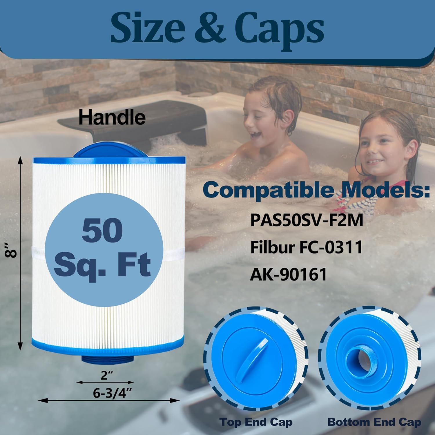 6CH-502 Hot Tub Spa Filter, Compatible with Unicel 6CH-502, Filbur FC-0311, PAS50SV-F2M, PAS502SV, PAS50, Master Deluxe M60506, Magnum AR50, Excel XLS-604, 50 Sq. Ft. 2 Pack