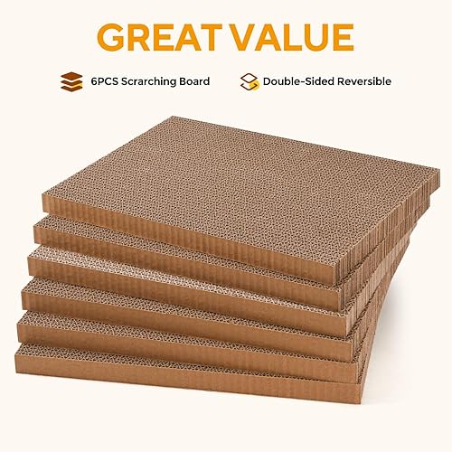 Miniatura 9 de AUSCAT Rascador de cartón para gatos con caja, 4 almohadillas reversibles para rascar para gatos, repuesto para rascador de libros de gatos, cartón