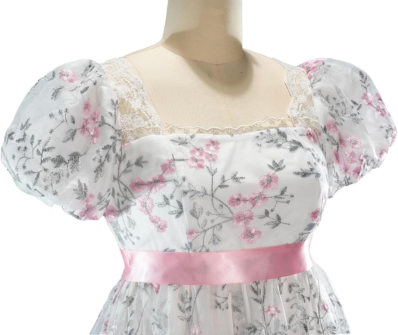 Regency Dresses for Women 1800s Elegant Embroidery Empire Waist Dress - Image 4