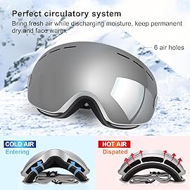 EXP VISION Snowboard Ski Goggles Men Women Youth, Anti Fog OTG Winter Snow Goggles Spherical Detachable Lens (Gray)