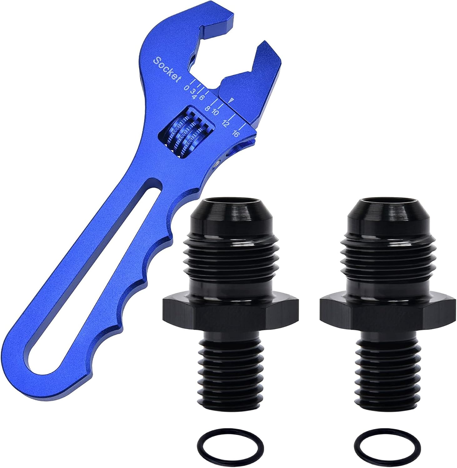 EVIL ENERGY 6AN Male to M10 x 1.5mm Male Metric Thread Fitting 2PCS Bundle with Adjustable 3AN-16AN Wrench Aluminum Blue