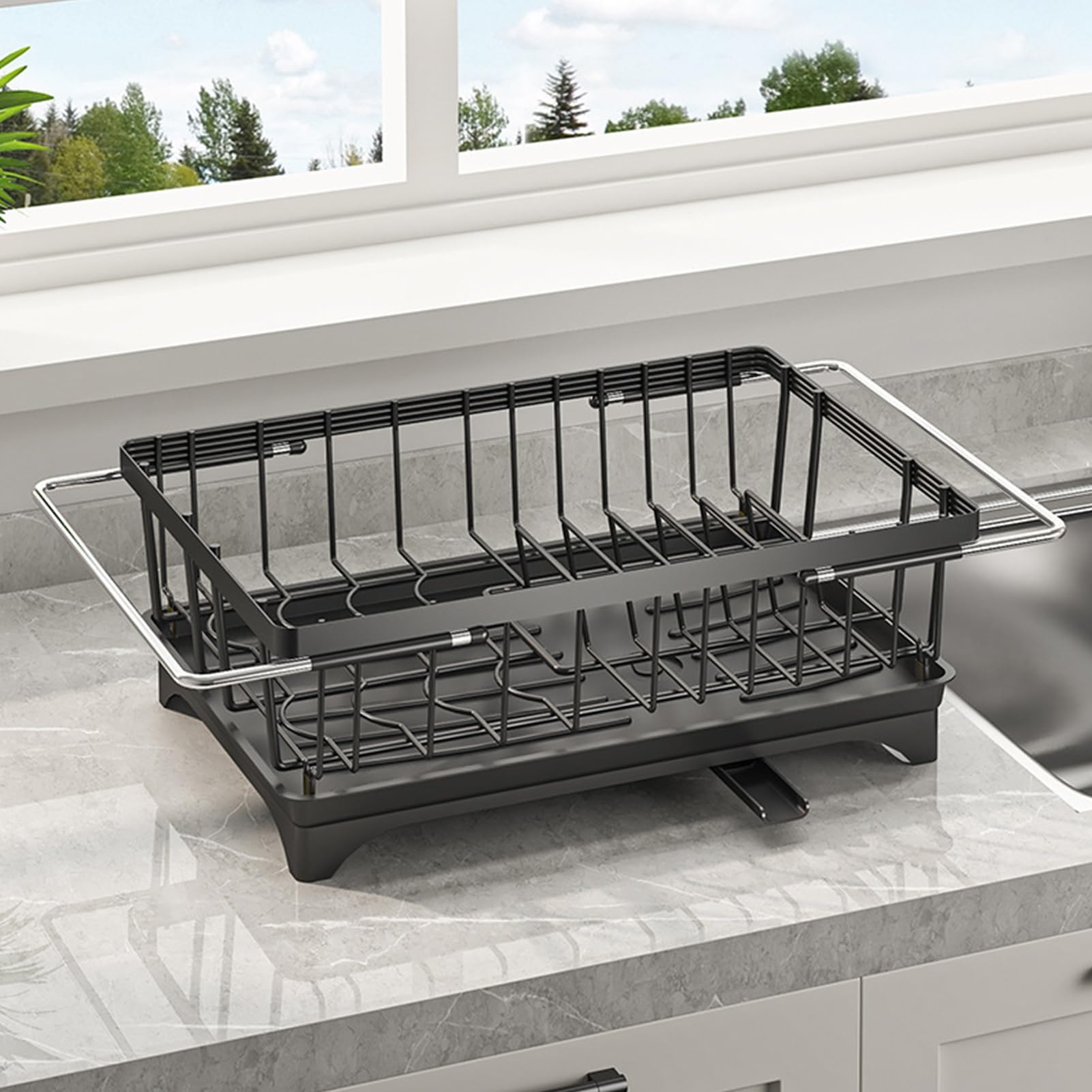 Escurreplatos expandible para fregadero, escurridor rápido para platos, cuencos, frutas, verduras, cubiertos, ideal para ahorrar espacio para apartamentos y casas pequeñas