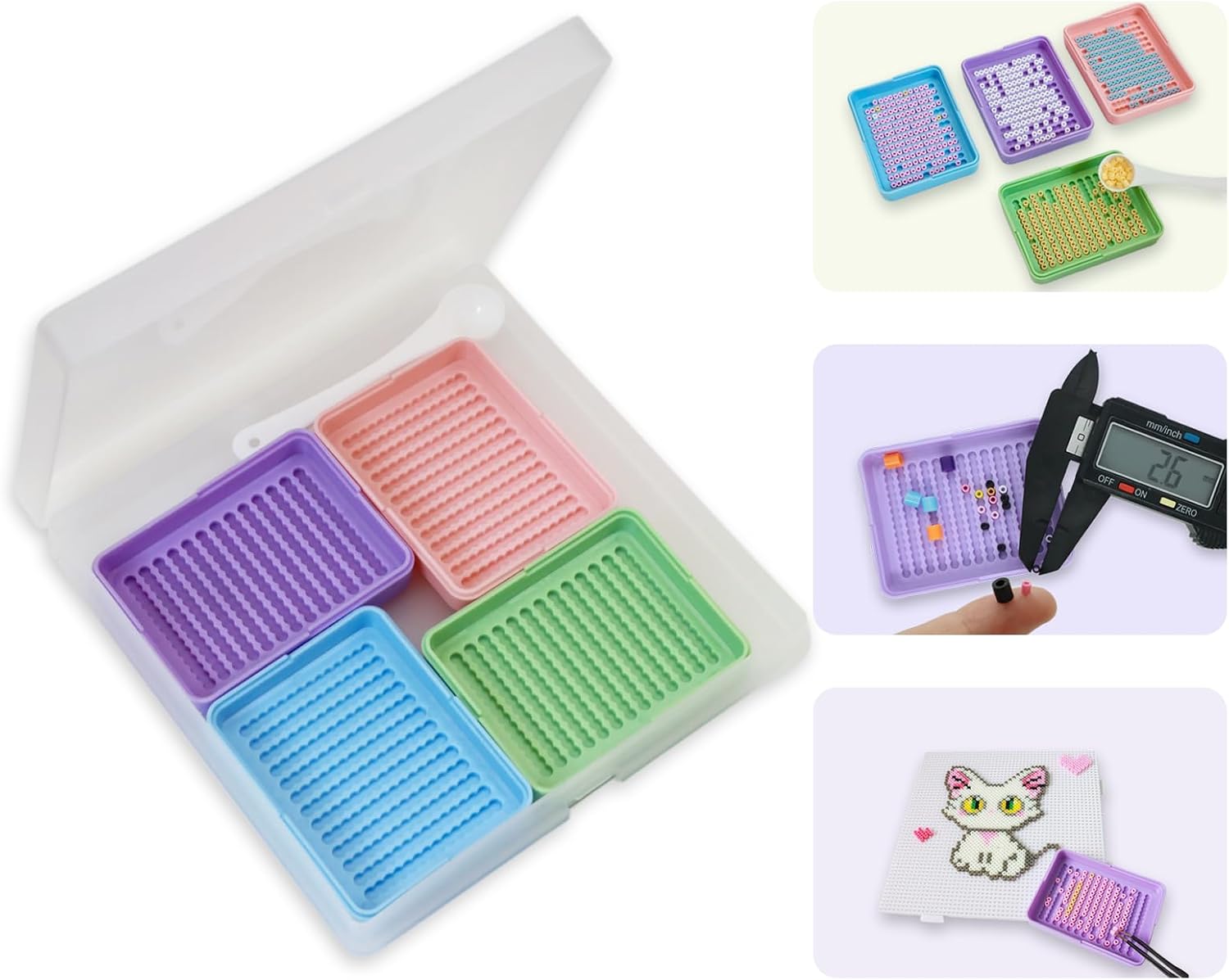 2.6mm Fuse Beads Picking Tray Kit, User-Friendly Efficient Sorting Tools, Iron Beads Accessories for DIY Arts and Crafts Enthusiasts (Pink,Green,Bule,Purple)