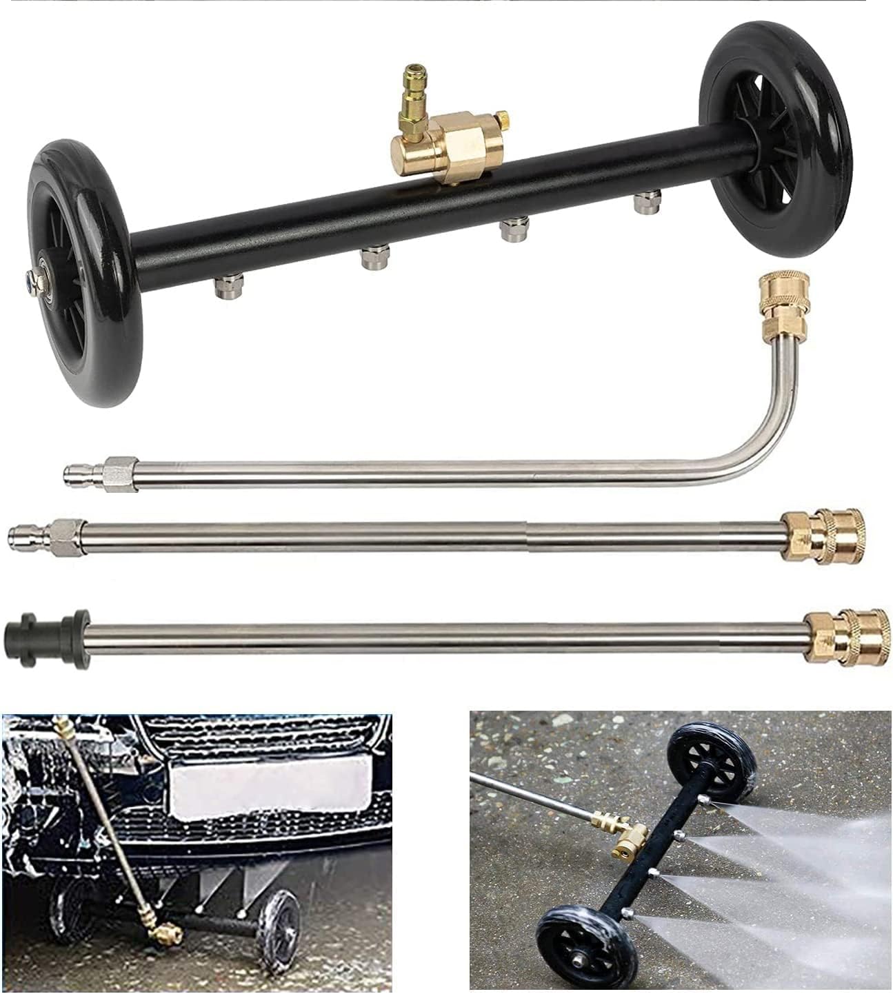 16" Dual-Function Undercarriage Cleaner with Karcher Adapter,Pressure Washer Surface Cleaner, Underbody Car Wash Water Broom