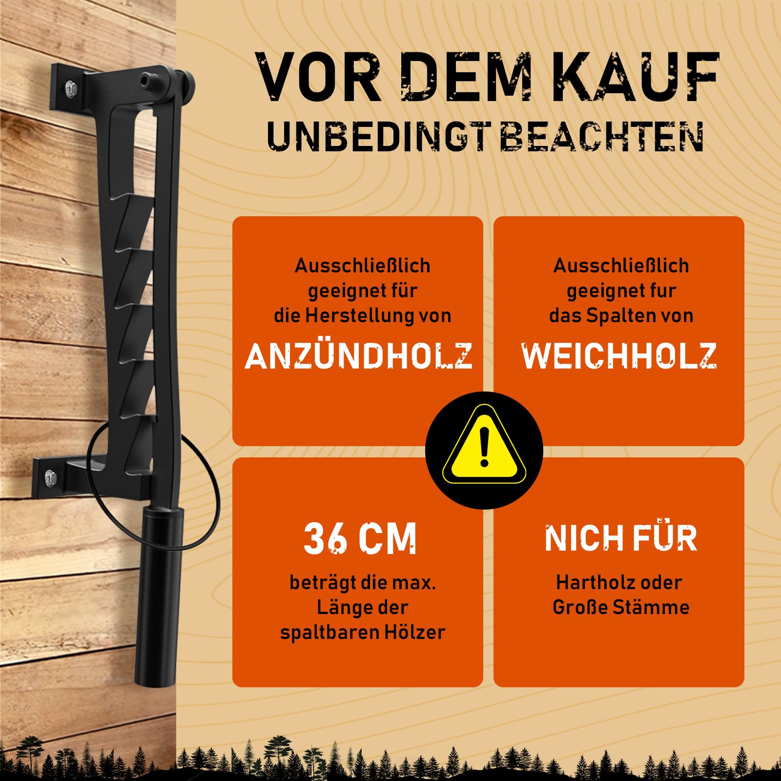 Holzspalter Manuell Anzündholz Spalter zur Wandmontage Handholzspalter Wand Holzspalter, Spalter Holz, Wood Splitter mit 2 Abziehbar Griff und Antirutsch Handschuhe für Indoor & Outdoor