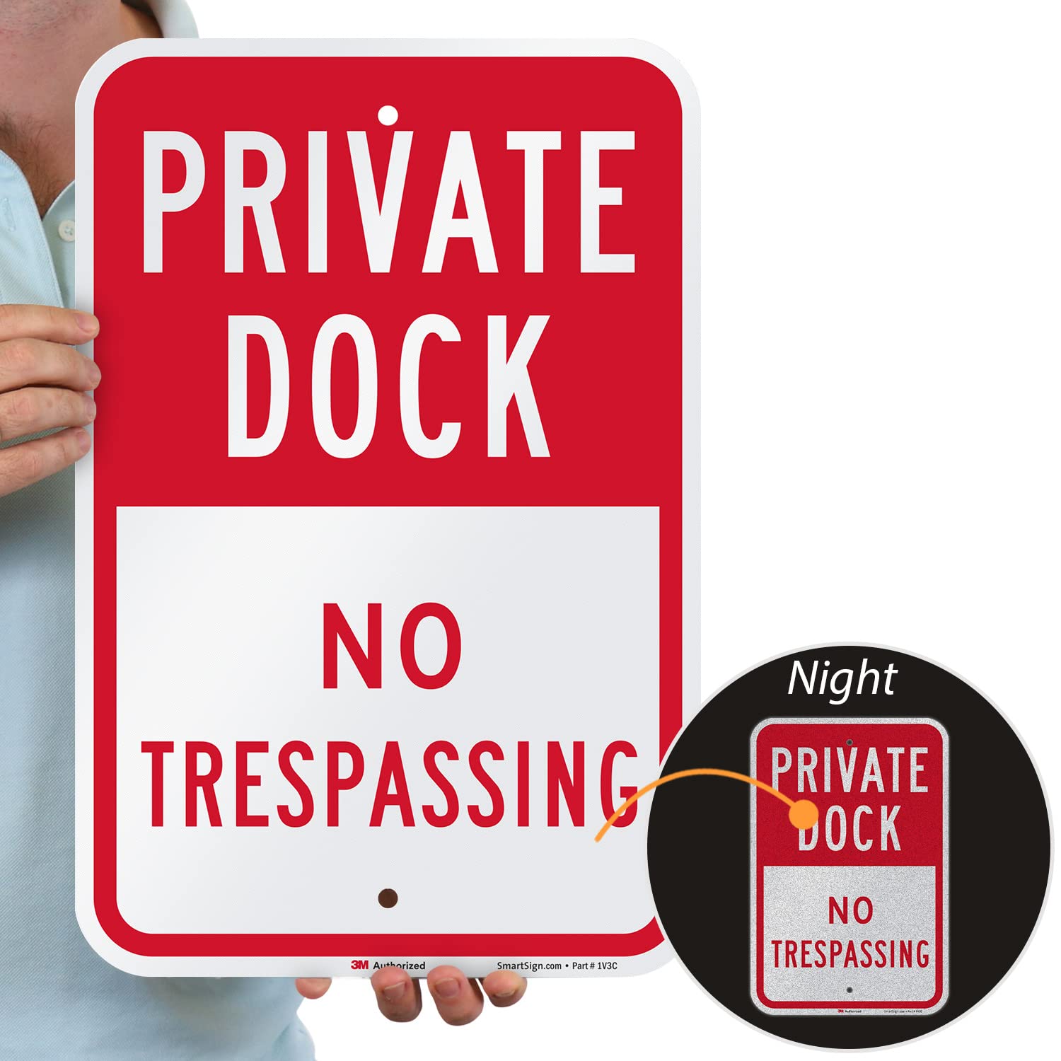 SmartSign "Private Dock - No Trespassing" Sign | 12" x 18" 3M Engineer Grade Reflective Aluminum