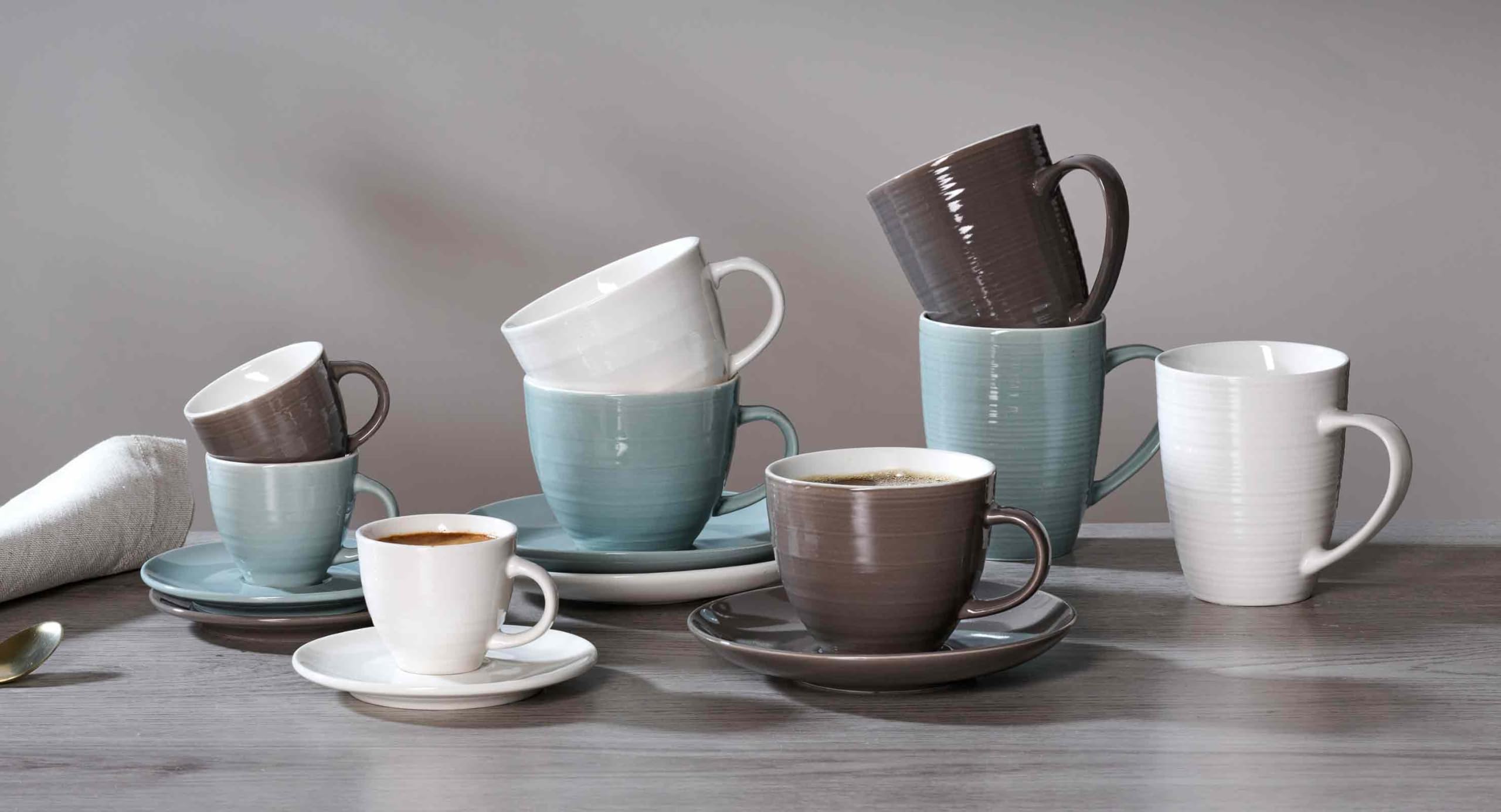 Ritzenhoff & Breker Suomi Espressotassen mit Untertassen 6er Set, 90 ml, Espresso-Set für 6 Personen, Feine & ausgeprägte Reliefierungen, Skandinavisches Design, Porzellan, Cremeweiß