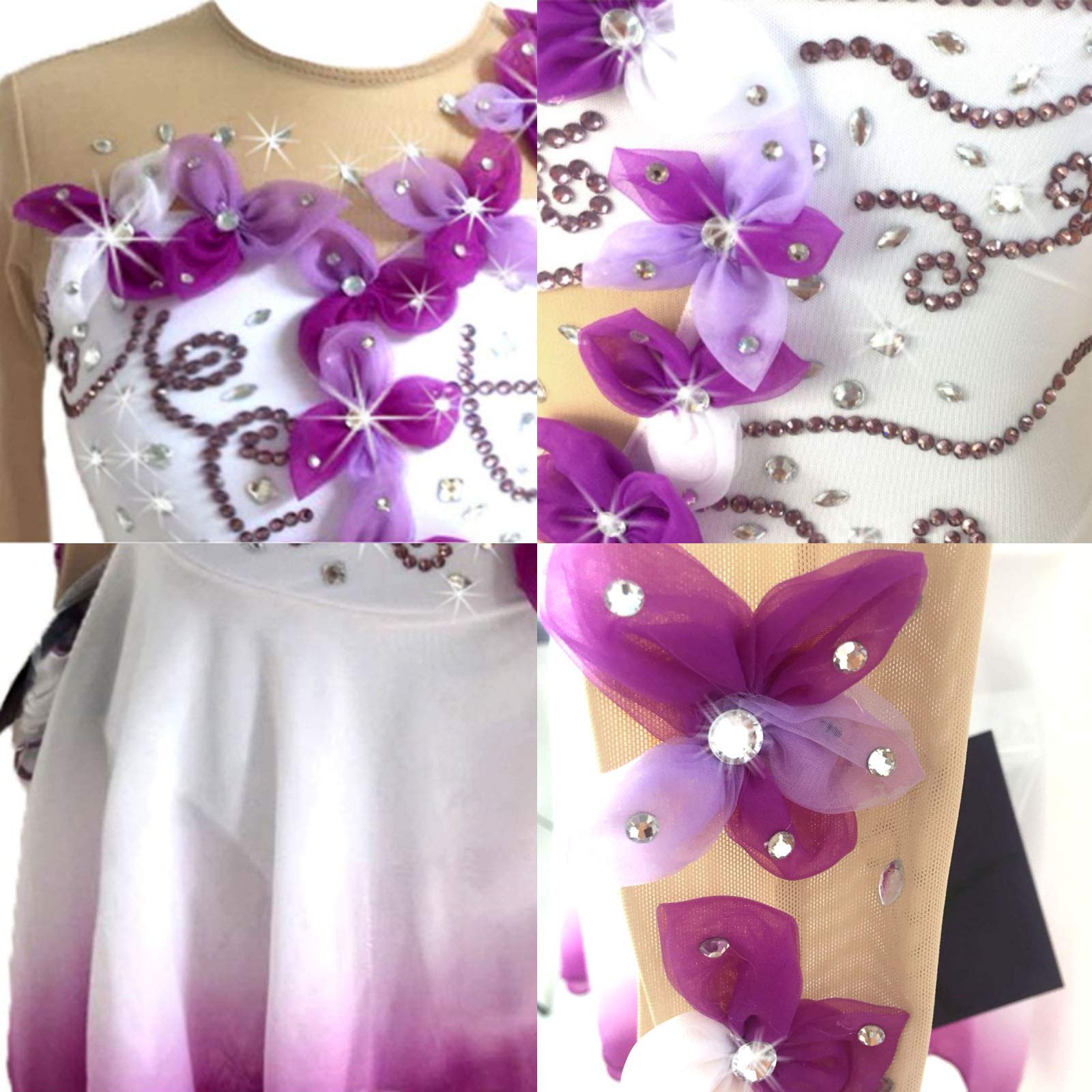 Vestido De Patinaje Artístico para Mujeres Y Niñas Vestido De Patinaje Cuello Redondo, Competición De Corativas para Niños,Pink-XS