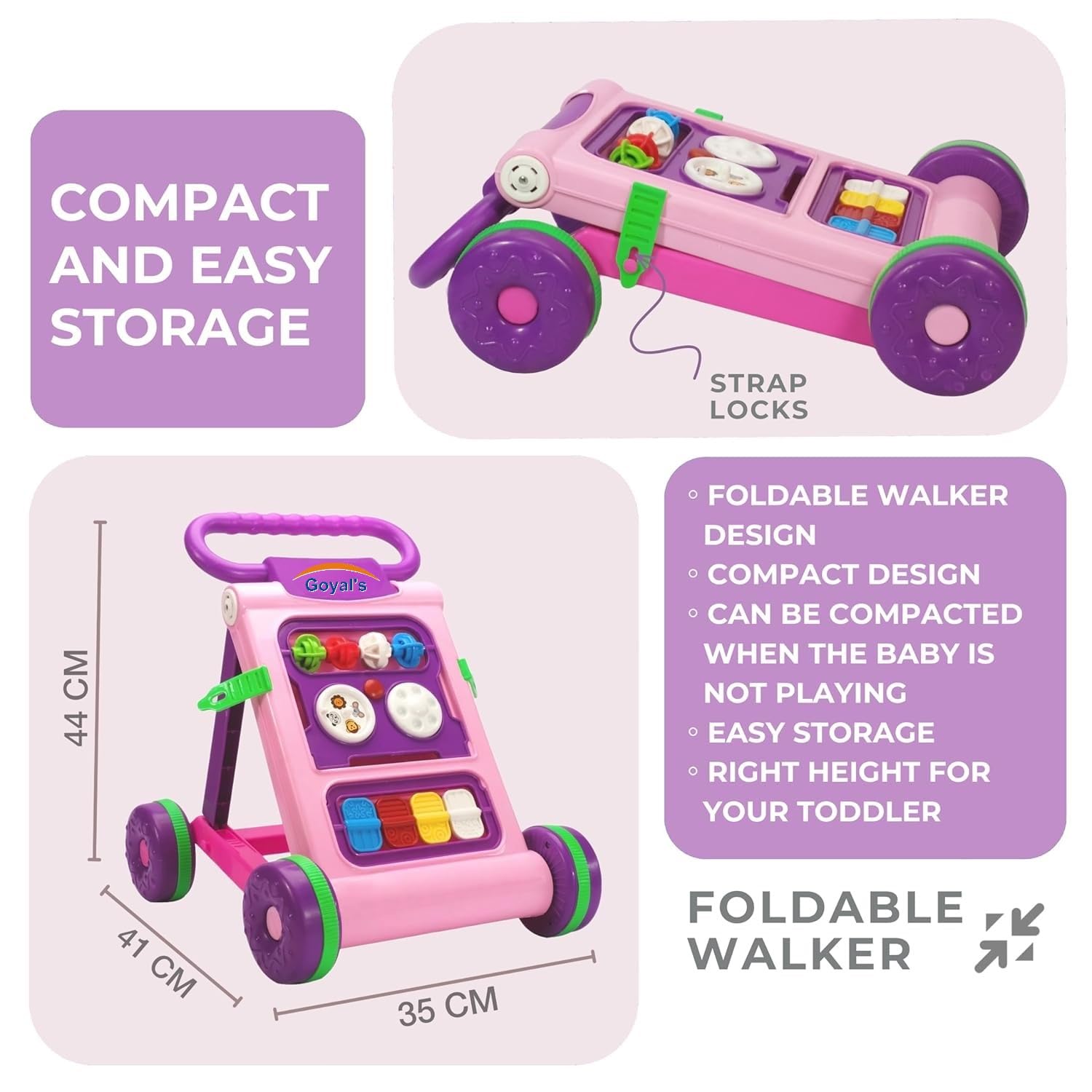 Goyal's Baby Activity Walker - Toddler Learning Toys Push Walker for 6 Months -15 Months (Pink) - Image 7 thumbnail