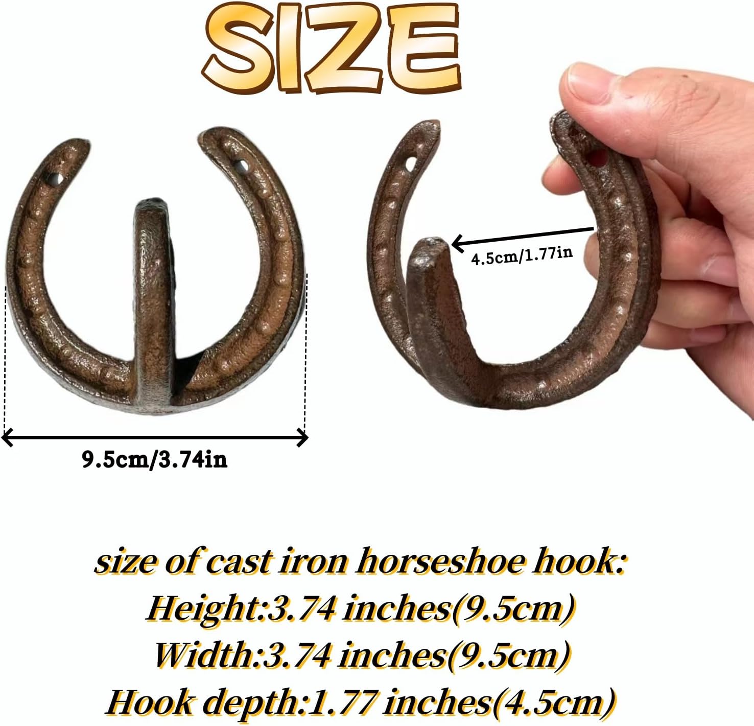 4 PCS Cast Iron Horseshoe Wall Hooks, Vintage Farmhouse Decorative Hooks for Coats, Hats&Towels, Heavy Duty Rustic Home Decor Coat Hooks
