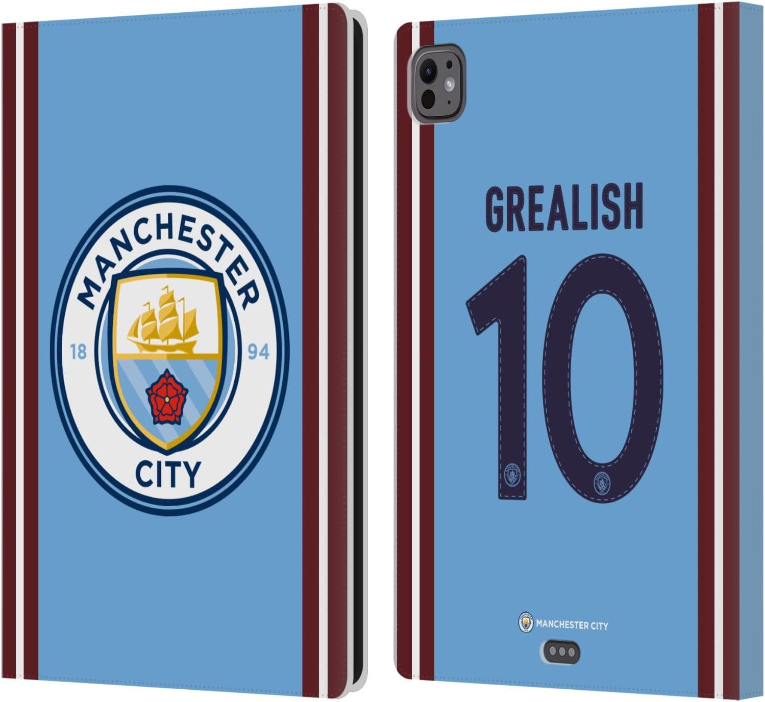 Head Case Designs Officially Licensed Manchester City Man City FC Jack Grealish 2022/23 Players Home Kit Leather Wallet Case Compatible with Apple iPad 9.7 2017 / iPad 9.7 2018