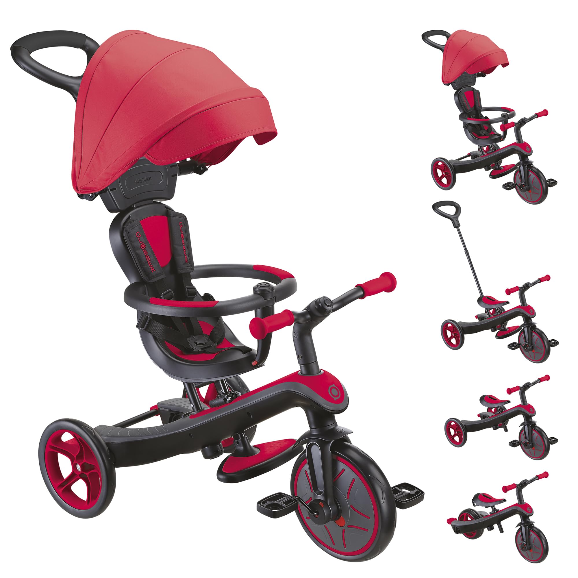 Globber - Triciclo Explorer 4 en 1 - Triciclo evolutivo y draisiano para niños pequeños de 10 Meses a 5 años, Rojo