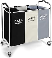 YUELAN 240L Laundry Basket with Wheels - 3 Section Waterproof Hamper for Dirty Clothes, Dorm Room, Laundry Organization & Toy Storage