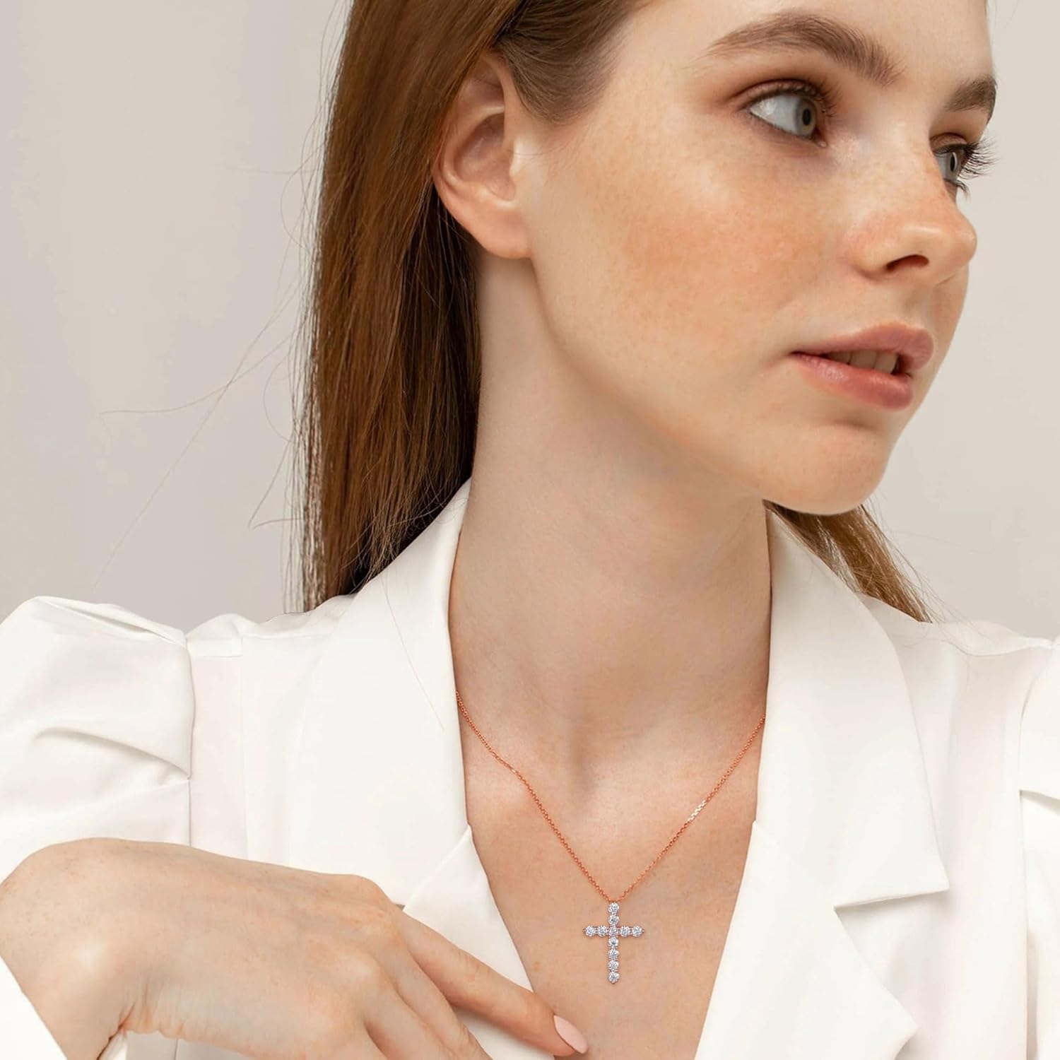 Ladylike Moissanite Cross Pendant Necklace for Women with 11 Pieces of 3mm D VVS1 Moissanites 18K Gold Plated Sterling Silver Small and Exquisite16+2”inches Necklace Chain - Image 4