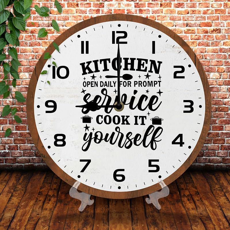 Miniatura 2 de Reloj de pared para cocina, abierto a diario, de 10 pulgadas, silencioso, sin tictac, funciona con pilas, de madera, moderno, minimalista, simple,