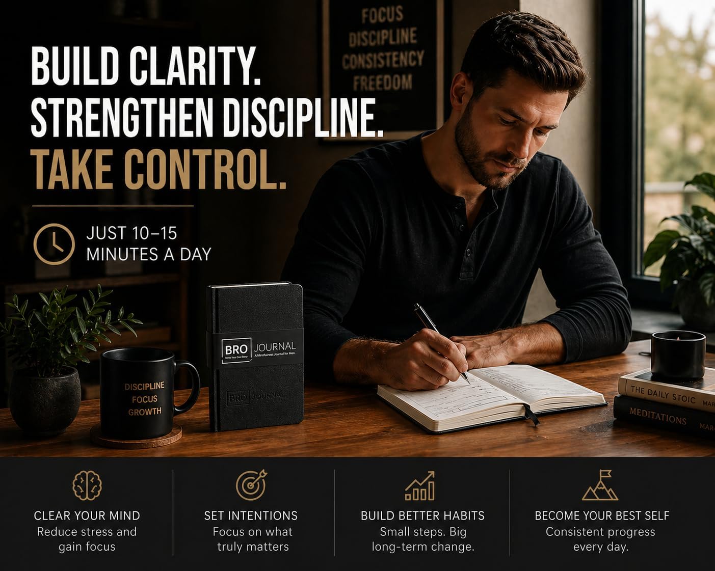 Self Mastery Journal for Men | 12-Week Guided System for Gratitude, Mindfulness & Habit Building with Structured Daily Prompts | Build Discipline & Mental Clarity | A5 Vegan Leather Hardcover | Gift-Ready
