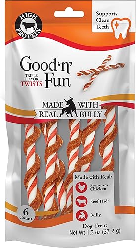 GOOD 'N' FUN Giros de triple sabor con masticables Bully, golosinas para perros con alto contenido de proteínas para todos los perros adultos,