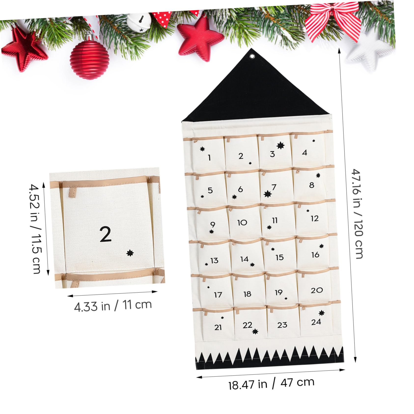 Weihnachtlicher Adventskalender Wandbeutel Fächer Baumwolle Mehrzweck Aufbewahrungstasche zum Hängen für Tür Wand Fenster Dekoration und Organisation
