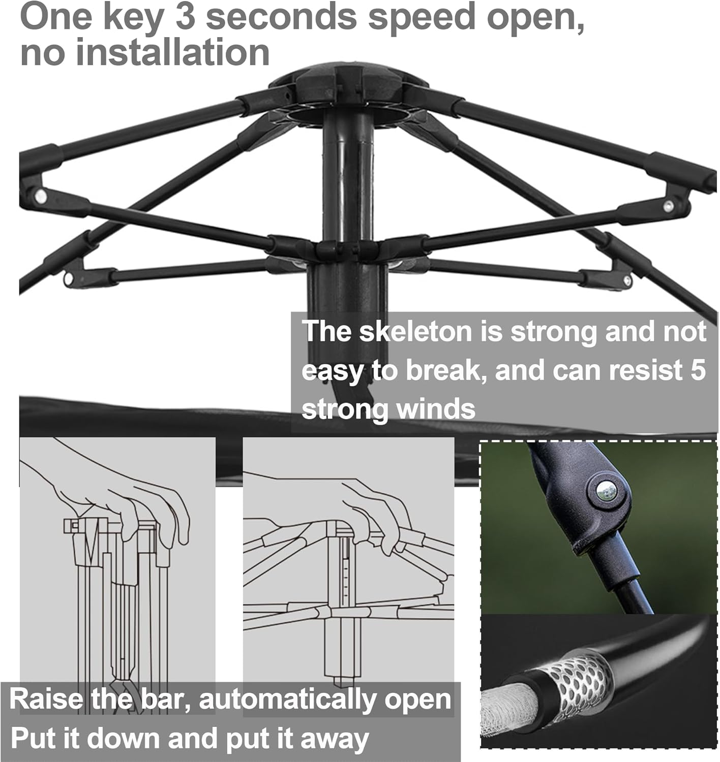 Blackdog 2-4 Person Portable Camping Tent - Waterproof Instant Pop Up Tent, UPF50+Large for Family, Car Camping & Traveling, Easy Setup (Black)