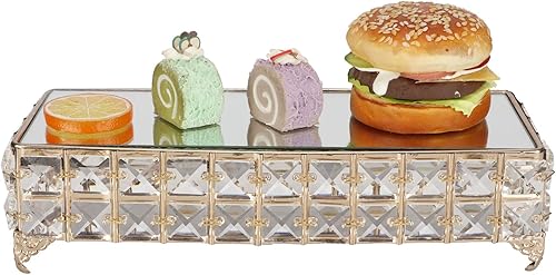 Miniatura 6 de Soporte rectangular para tartas de hierro, cristal forjado chapado en oro, postre de queso, magdalena, bandeja de postre de frutas para el hogar,