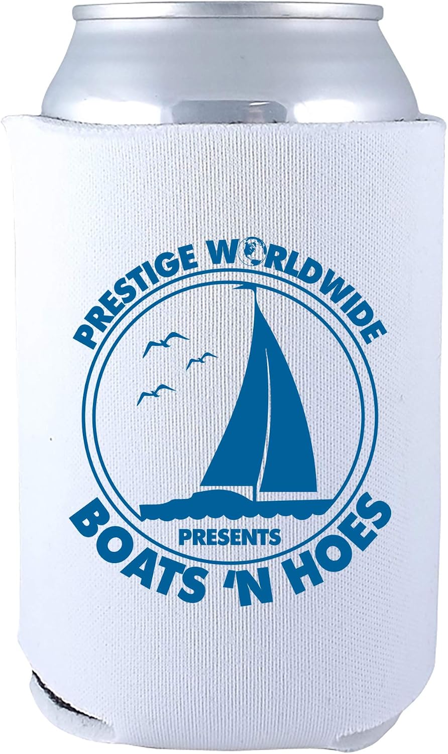 Prestige Worldwide Presents Boats N Hoes Funny Can Cooler Sleeve - OS - White