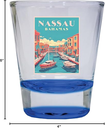 Miniatura 2 de R and R Imports Nassau the Bahamas Design B Souvenir - Vaso de chupito redondo de 1.5 onzas, color azul, paquete de 2
