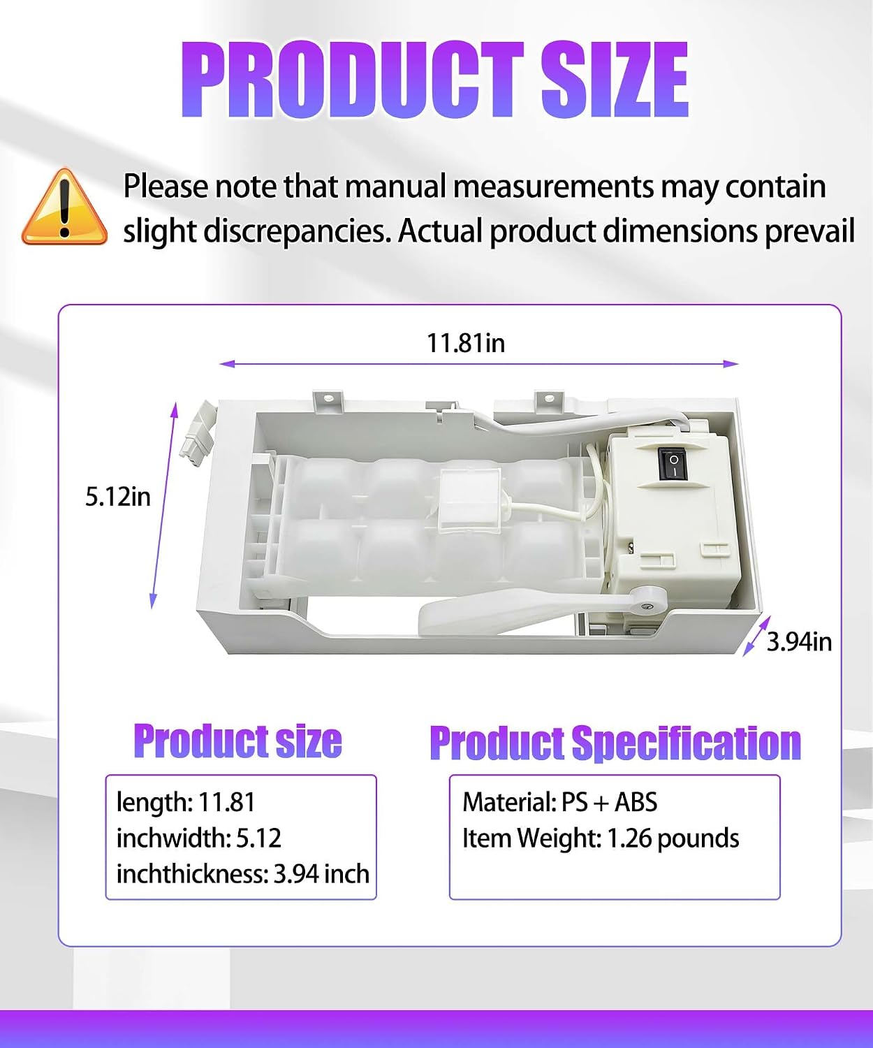 W11455232 W11397055 Refrigerator Ice Maker for Whirlpool WRQA59CNKZ Kitchen-Aid KRQC506MPS00 Replace W11397137 4962306 AP6990738 PS16220914 EAP16220914
