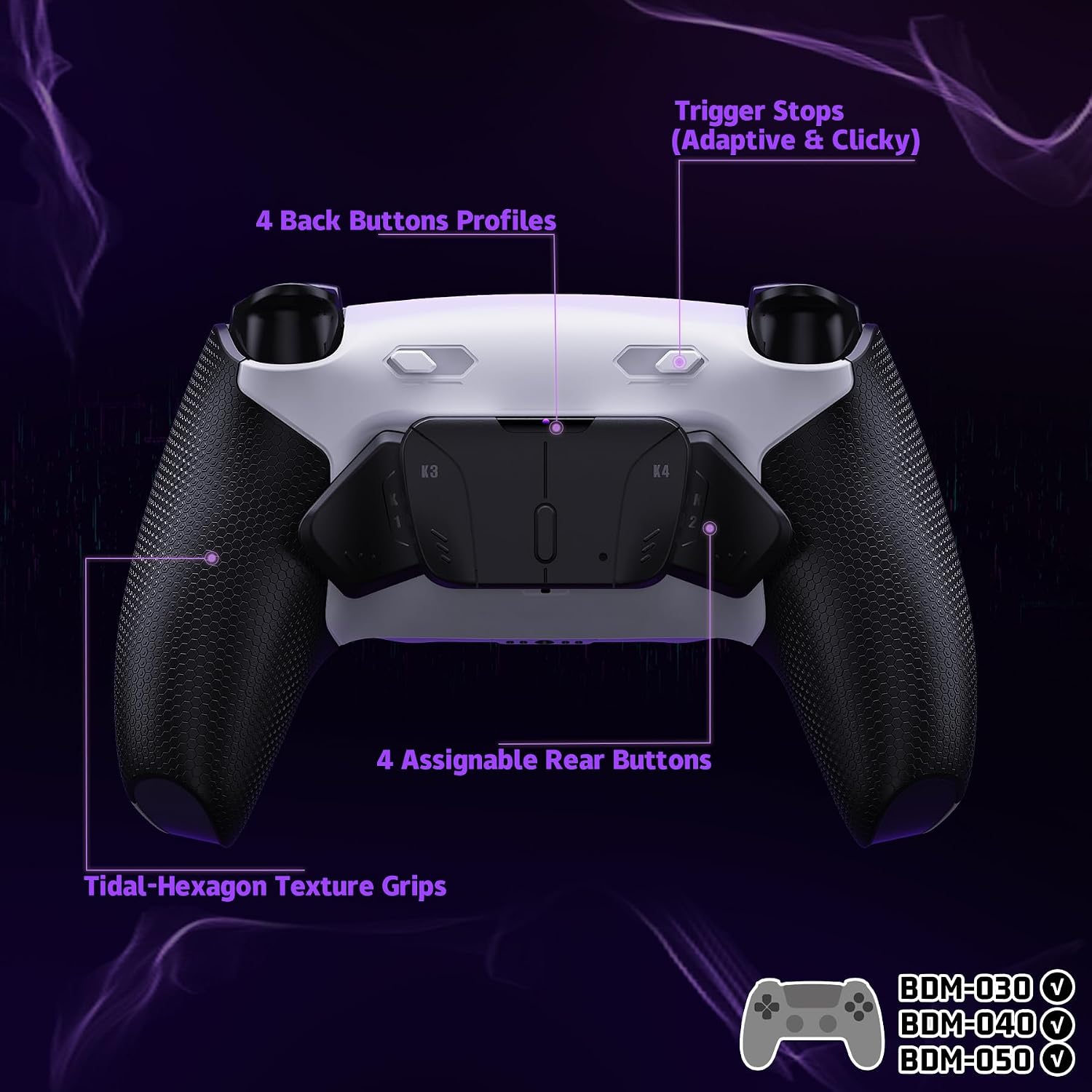 eXtremeRate RISE4 Plus MAX Back Paddles Kit with Clicky Trigger Stops & Rubberized Grip for PS5 Controller BDM-030 040 050, Black Remappable Back Buttons Kit for PS5 Controller - White Black