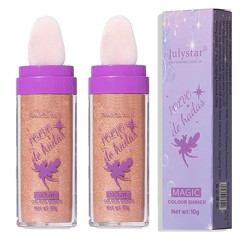 Juego de 2 resaltadores de polvo de hadas, purpurina ilumina la cara, mejillas, labios corporales, resaltando en polvo, bronceador tridimensional