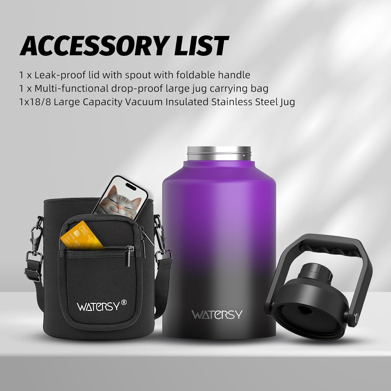WATERSY 1 Gallon Water Bottle Insulated(Cold for 48 Hrs),BPA Free&Leak Proof,128oz Stainless Steel Water Jug,Big thermo,Large Water Bottle with Handle for Gym,Hiking,Camping&Travel,Purple - Image 6