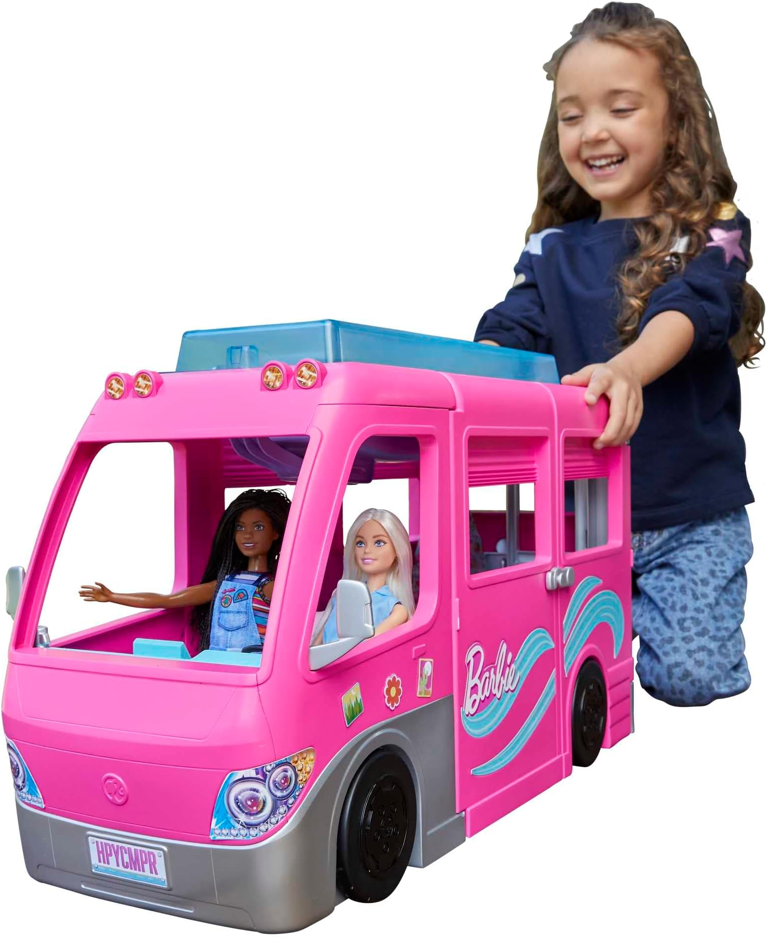 Barbie Camper | DreamCamper Vehicle Playset | 60+ Barbie Accessories and Furniture Pieces | 7 Play Areas Including Pool and Slide | Sticker Sheet​