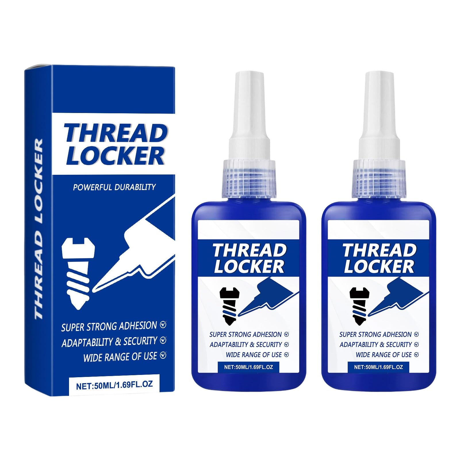Ninnyi 2 Pcs Thread Lock Blue, 2x50ml Removable Blue Threadlocker for Nuts, Bolts and Metal Fasteners, Avoid Losening and Leakage