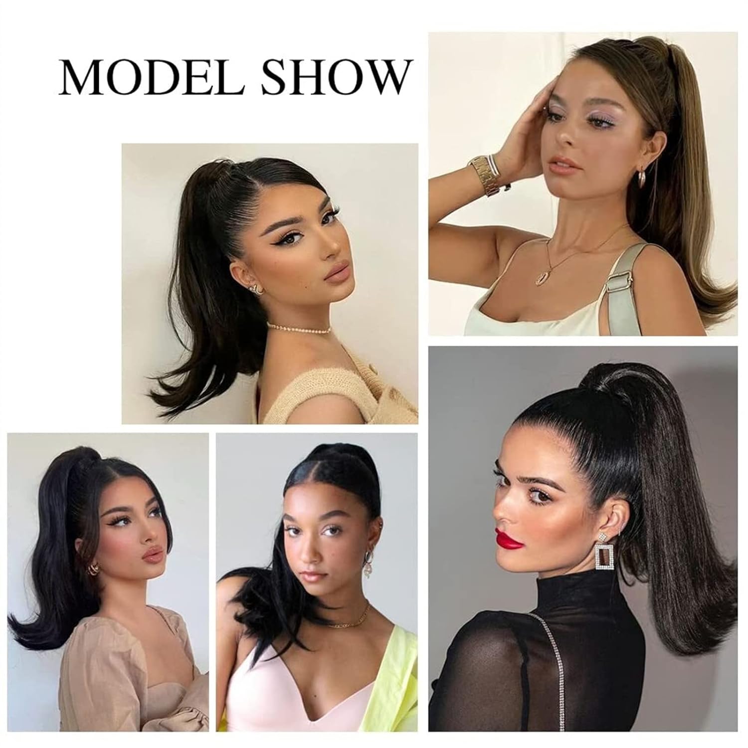 Ponytail Extension Synthetic Long Straight Ponytail Extensions Claw Clip In Ponytail Hair Extension 16inch Synthetic Claw Ponytail Hairpieces for Women Daily Used Hairpiece for Women (Color : Brown,