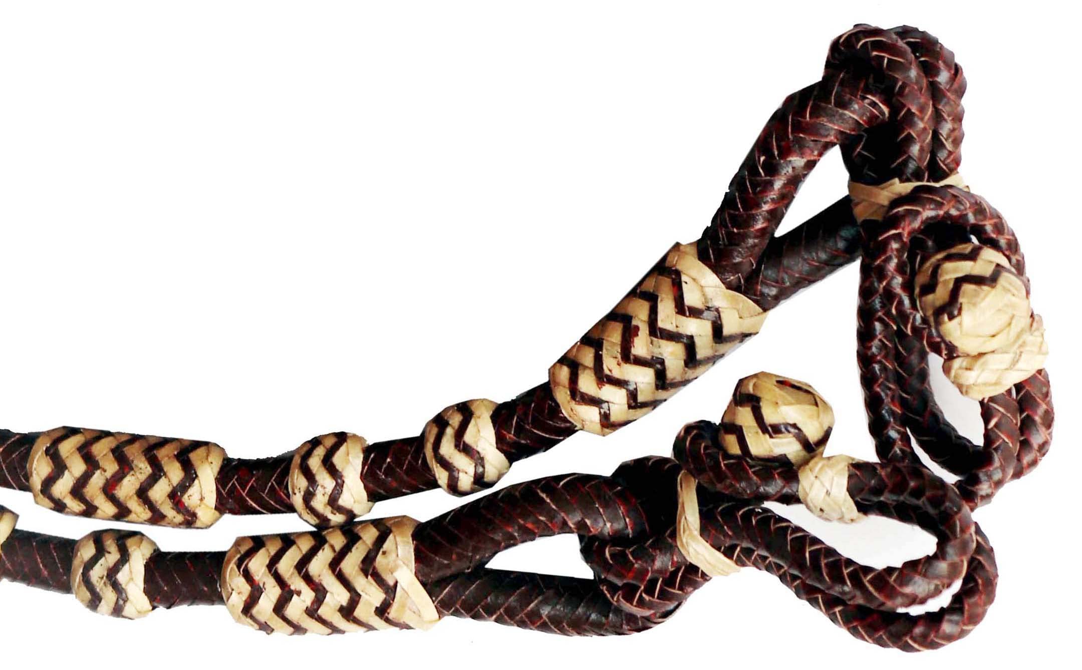 Romal Zügel mit natürlichen braunen Knoten, rohes Leder, handgeflochtene Zügel, handgefertigt, 2,5 m Zügel, 1,5 m Romel