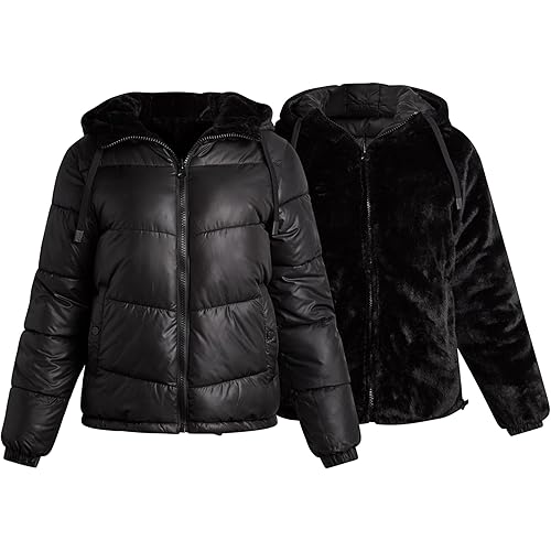 Steve Madden Womens Winter Jacket - Heavyweight Reversible Quilted Parka Puffer Coat Faux Fur Lined Jackets for Women