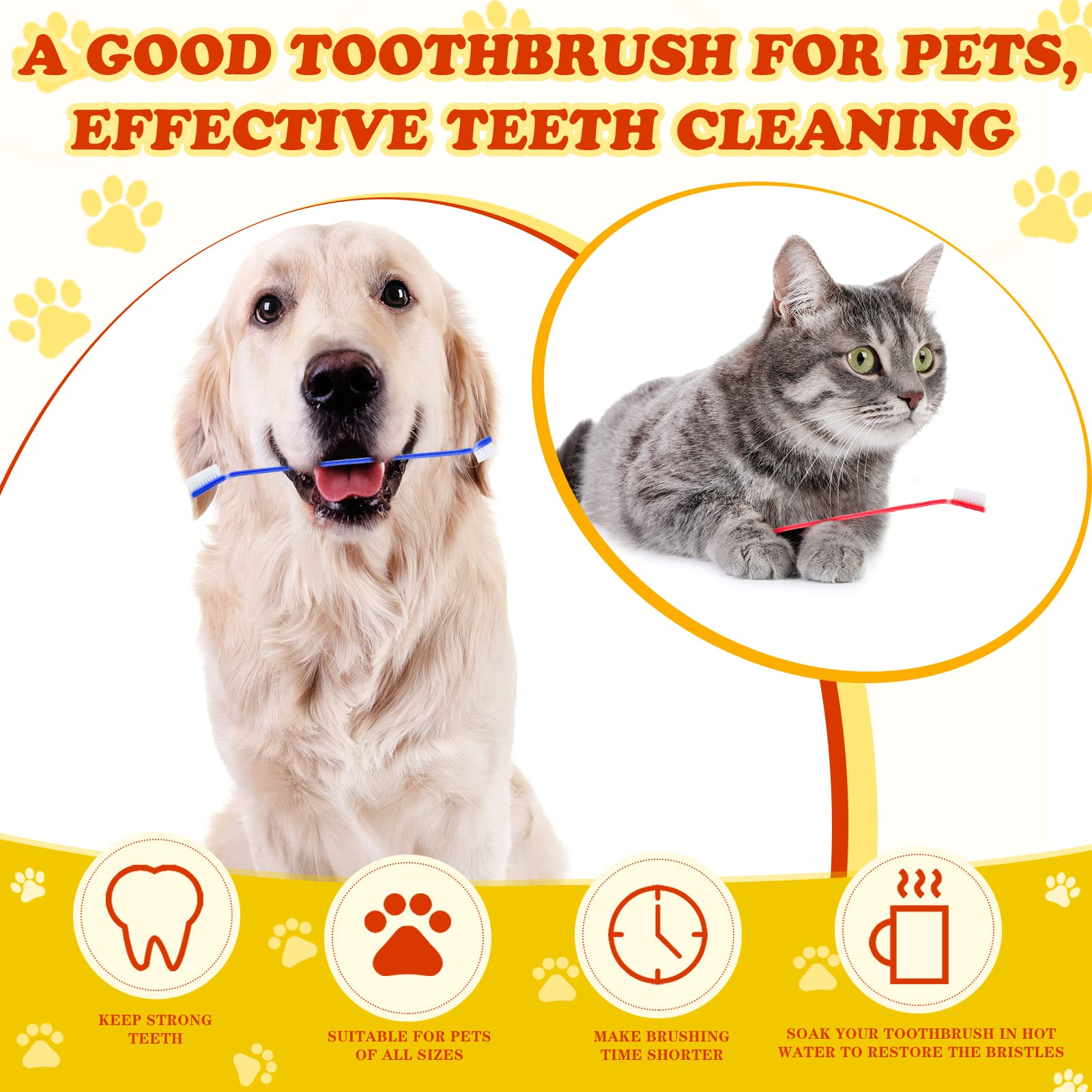 Nuogo 200 Pieces Dog Toothbrush Dual Headed Dental Brushes Puppy Tooth Brushing Kit Long Handle Dog Tooth Brush for Large and Small Dogs Cats and Most Pets Teeth Cleaning Oral Care Supplies, 8 Colors 3