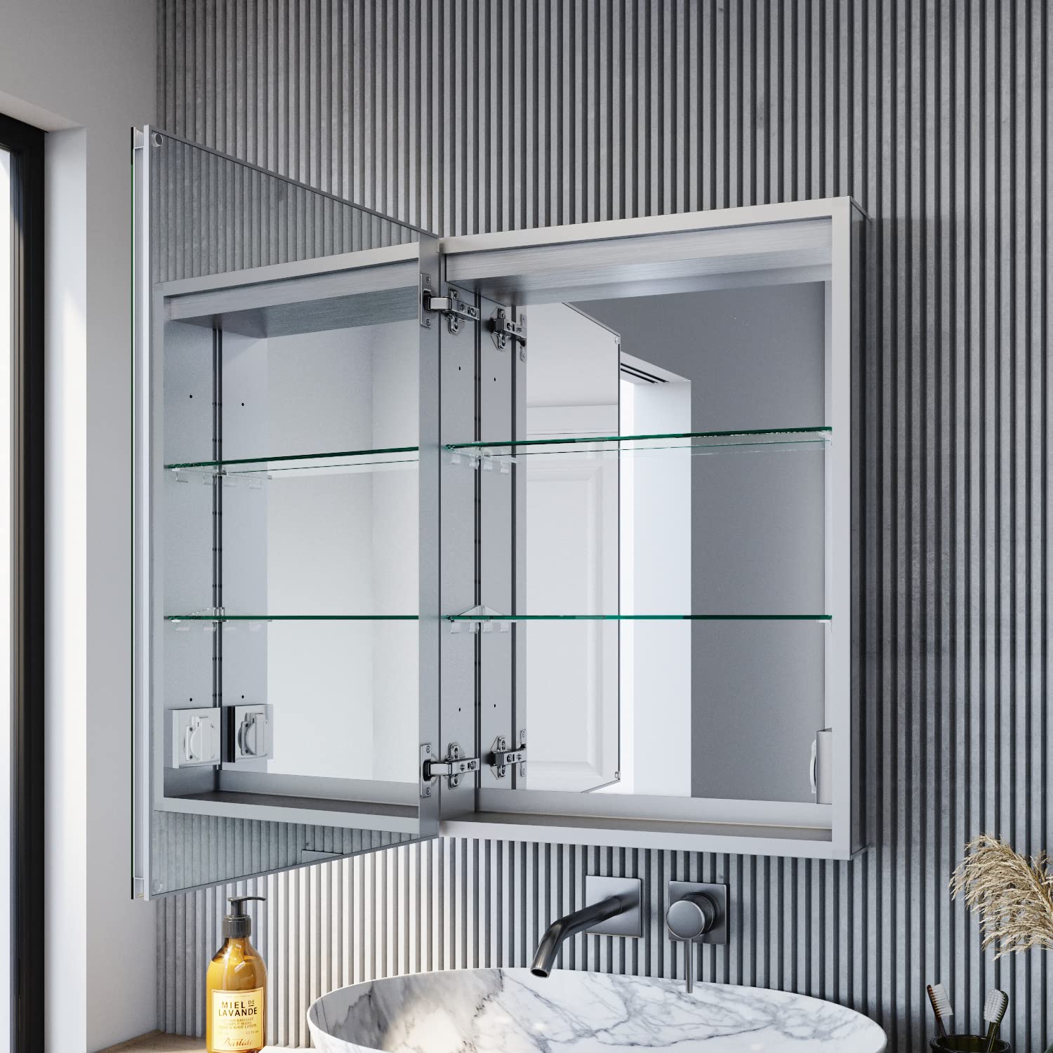 Armadietto Per Medicinali Con Specchio LED 50x76 Cm - GUIQIYANG, Illuminazione 3 Colori Dimmerabile, Antiappannamento, Ripiani Regolabili, Montaggio A Parete O Incasso