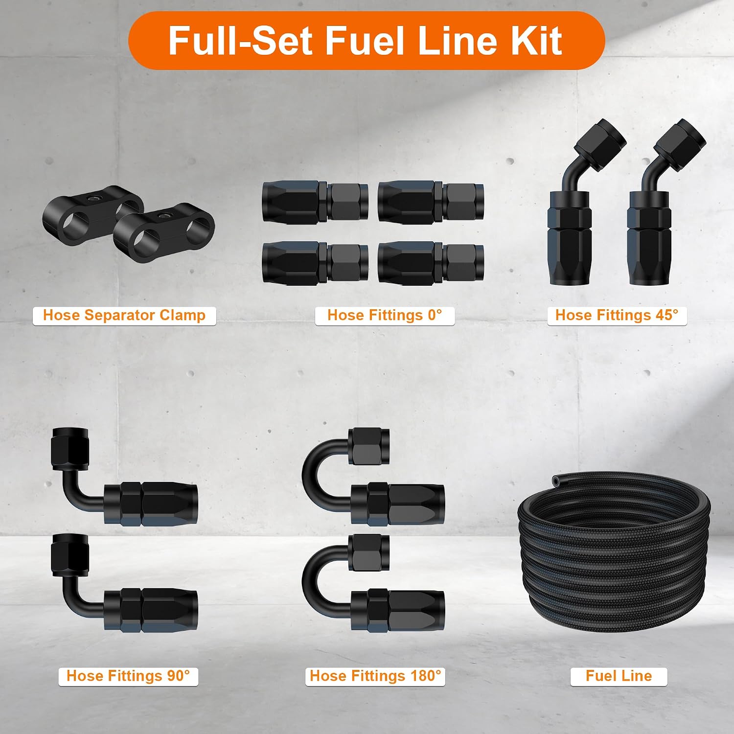 6AN CPE Fuel Line Kit, AN6 Nylon Braided Fuel Hose with Hose Fittings, AN 6 Fuel Line Hose Black 20ft