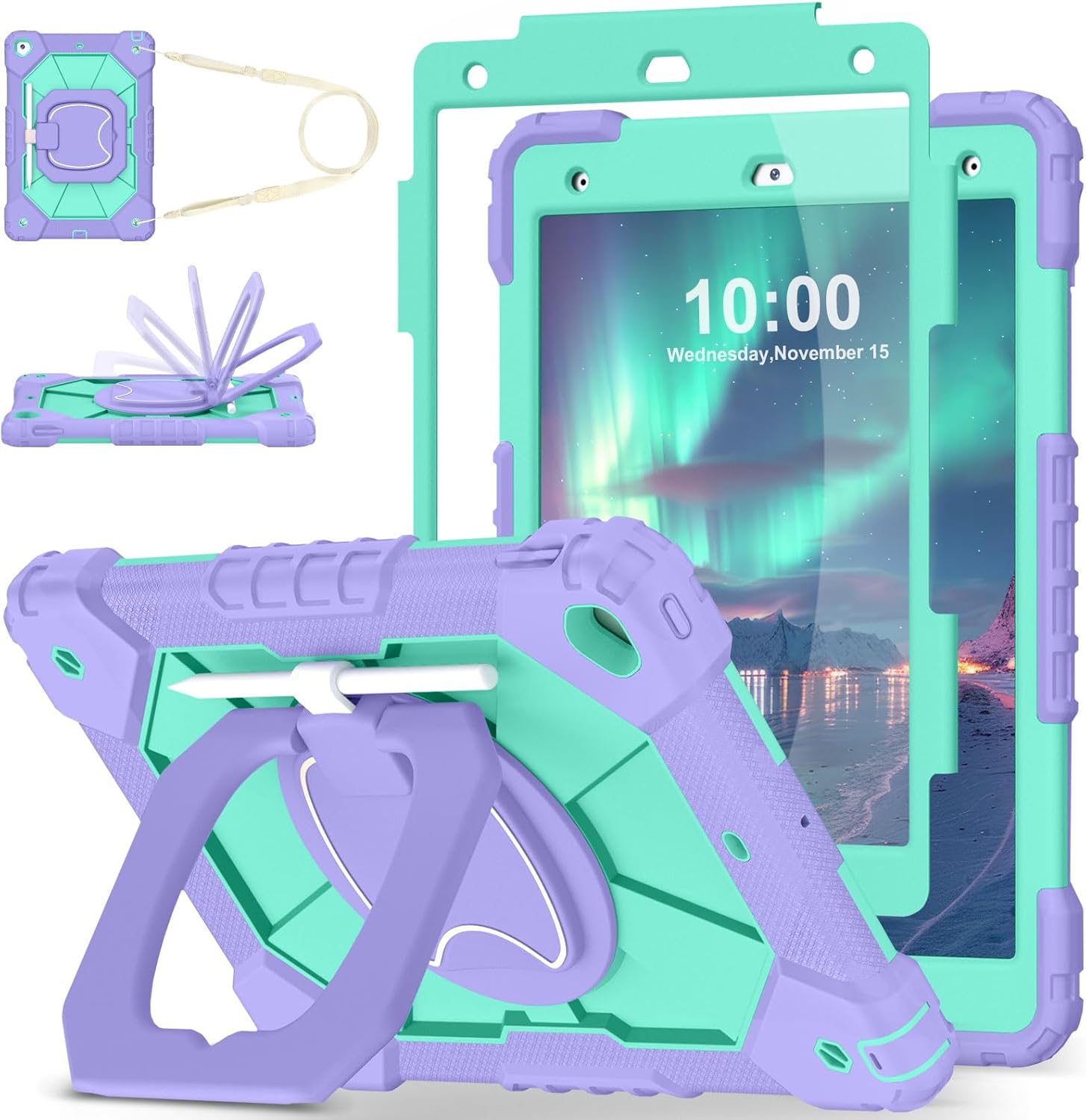 WESOROL Case for iPad 9th/8th/7th Generation 10.2 Inch iPad 9th Generation Case with Screen Protector Rotating Stand Pencil Holder Heavy Duty Shockproof Cover for 9th Gen iPad Case,Purple Green Purple Green Case for iPad 9th/8th/7th Generation