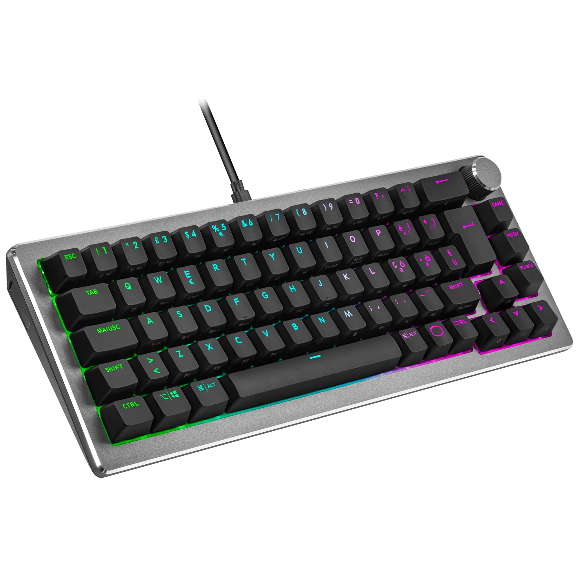 Cooler Master CK720 Tastiera da gioco meccanica - QWERTY IT, Compatto 65%, Interruttori Kailh Box V2 Rossi Sostituibili, Retroilluminazione RGB, Imbottitura in Silicone, Rotella - Cablata, Nera