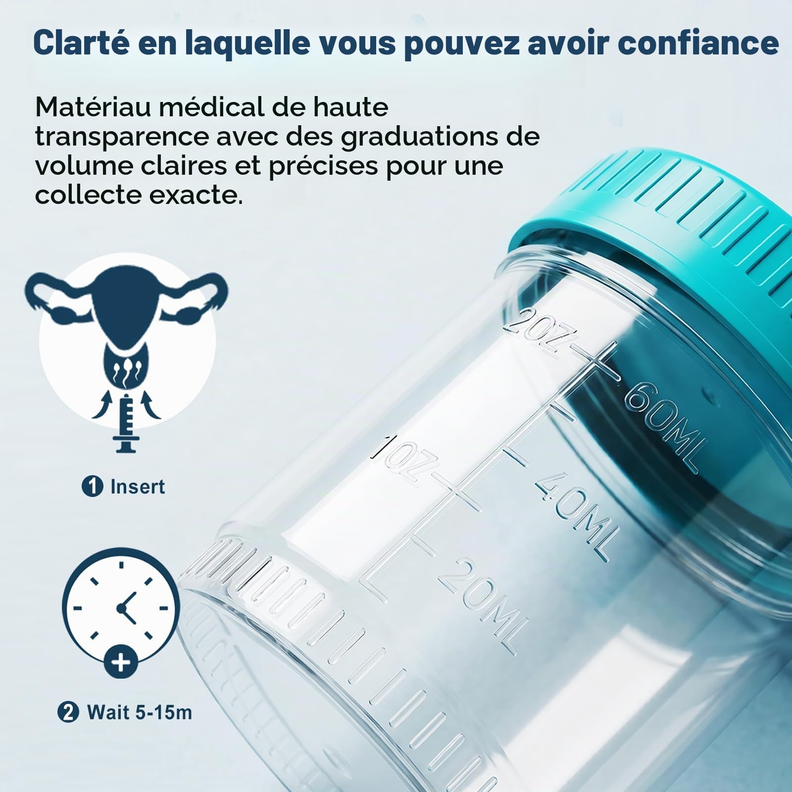 Kit d'insémination à domicile pour femme, stérile et de qualité médicale avec 3 applicateurs et 2 tasses de collecte pour une rétention maximale des spermatozoïdes, fertilité étanche et soutien de la