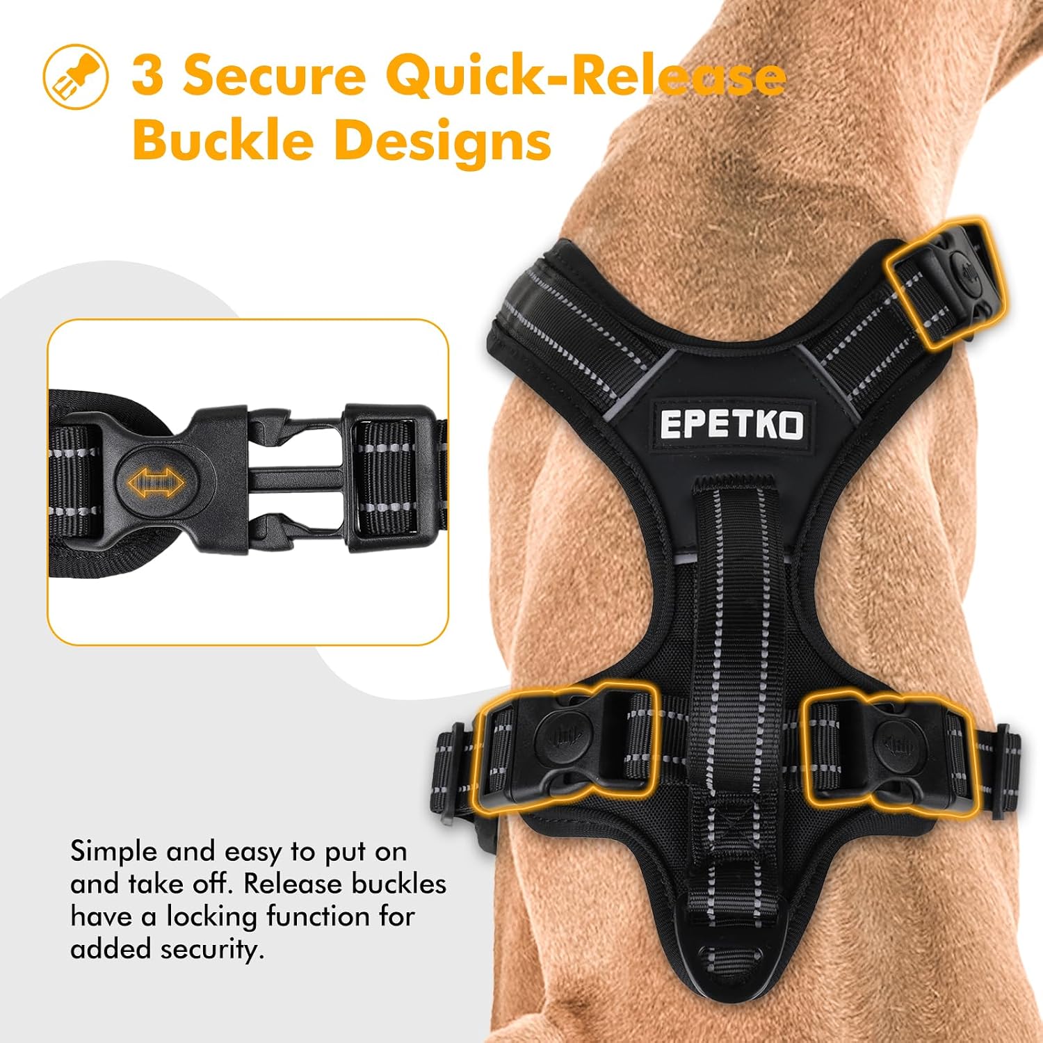 No Pull Dog Harness, No Choke Front Clip Pet Harness Adjustable Soft Padded Dog Vest with Easy Control Handle and Reflective Strips Dog Harness for Medium Large Dogs