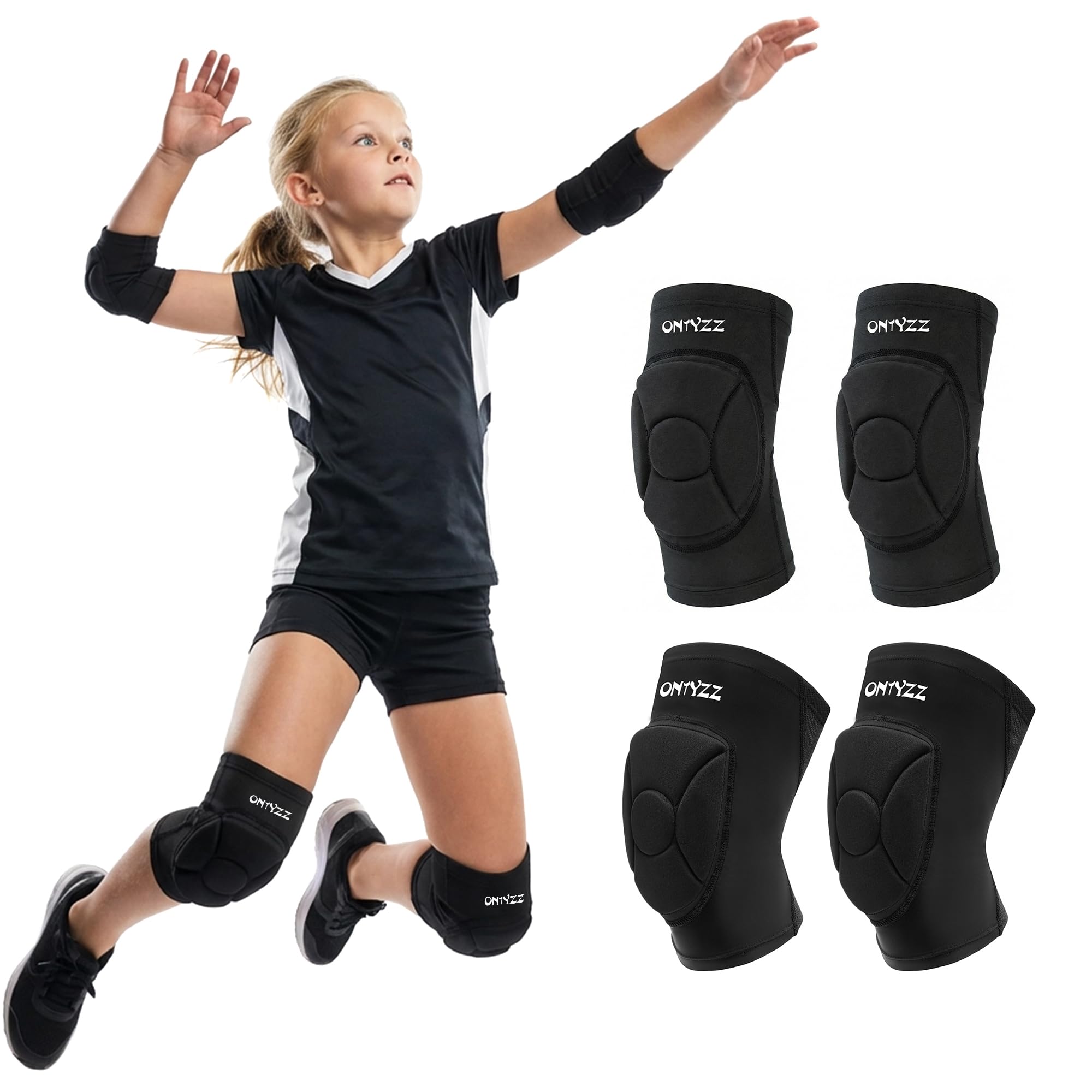 Volleyball Knieschoner Ellbogenschoner Kinder Jugendliche Kompressions-Stützbandage mit Verdickter Polsterung Atmungsaktiv Leicht Schutzausrüstung für Basketball Ringen Fußball Snowboarden Tanz S