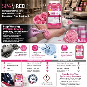 SPA REDI Professional Foot Scrub Gel Dual-Action Pedicure Treatment | Dual-Action Skin Transformation for Softer, Nourished Feet & Elevated Client Satisfaction (128oz Gallon)