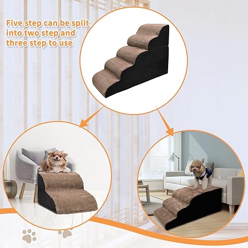 Miniatura 3 de LOOBANI Escaleras plegables para perros de cinco escalones, antideslizantes, escaleras para mascotas para cama alta con espacio de almacenamiento