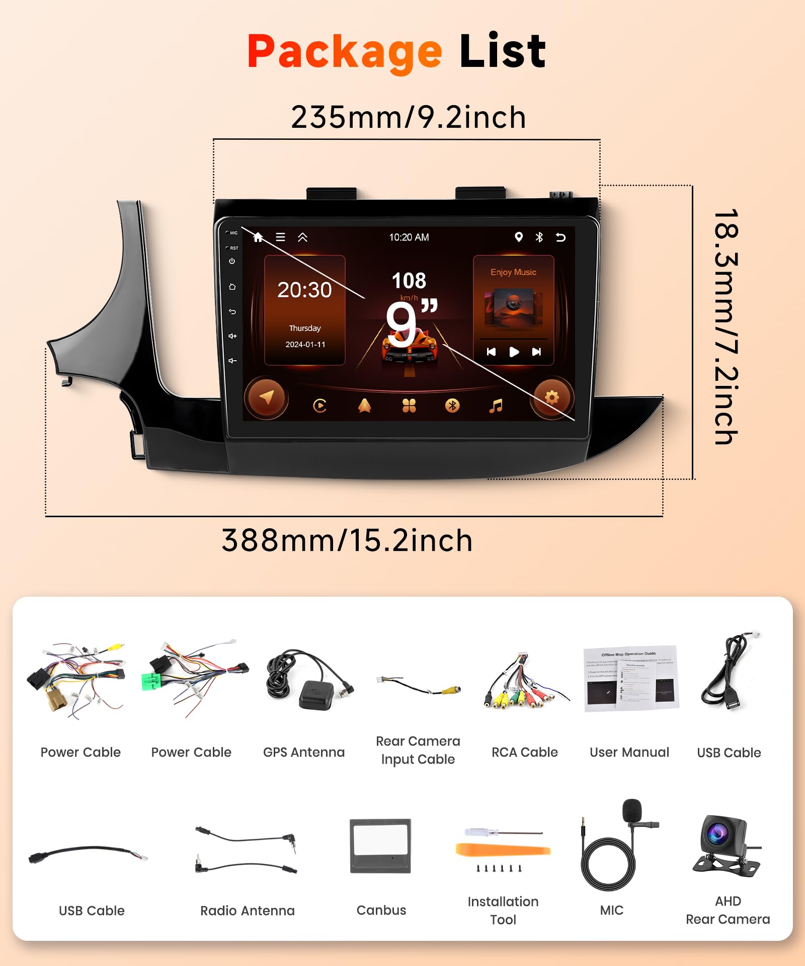 2G&64G 9" Autoradio per Buick Encore 2016-2018/Opel Mokka Vauxhall 2016-2019 con Carplay Android Auto Wireless,touchscreen Bluetooth RDS/FM Radio,Wi-Fi Navi/Telecamera posteriore AHD