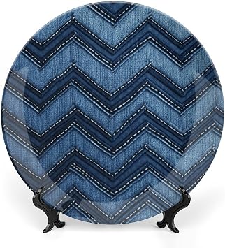 Ceramic Decorative Plates for Display, Gradient Blue Denim Art Decor Plate, Bohemian Style Dinner Plate with Display Stand, Bone China Decorative Plates for Home Decoration 8inch